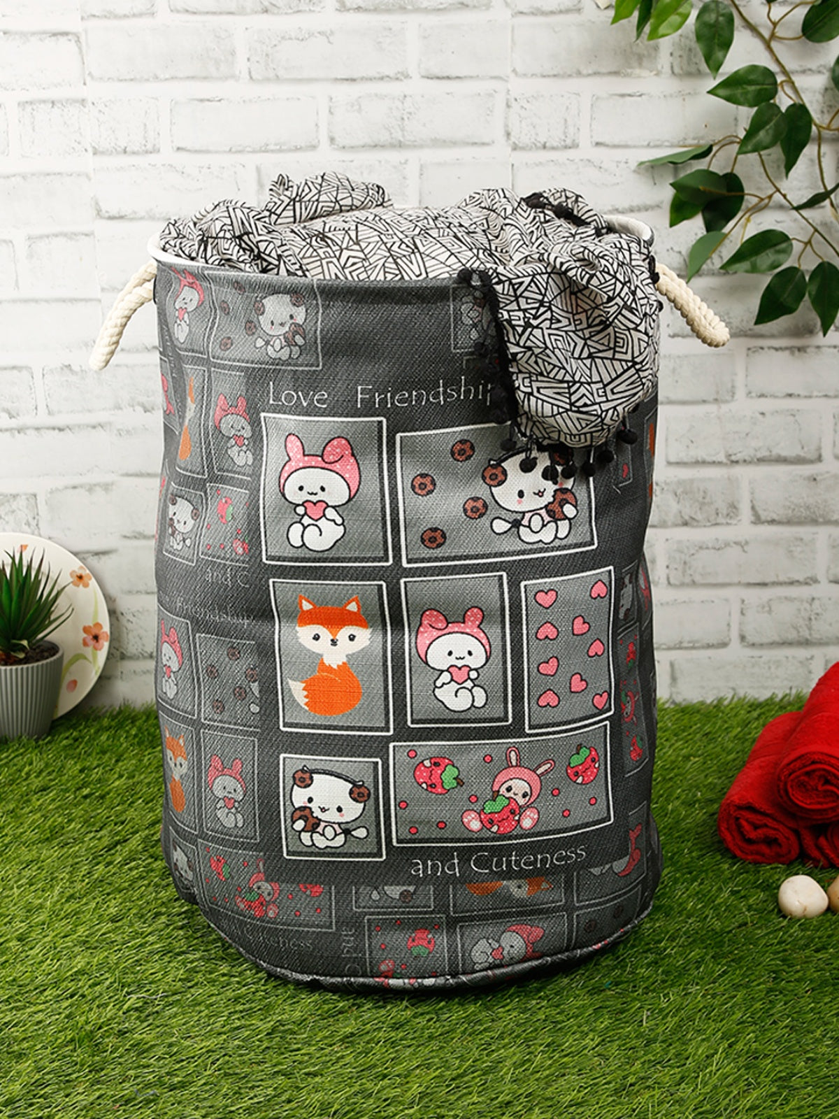 Polyester Slub Kids Design Laundry Bag  - Grey