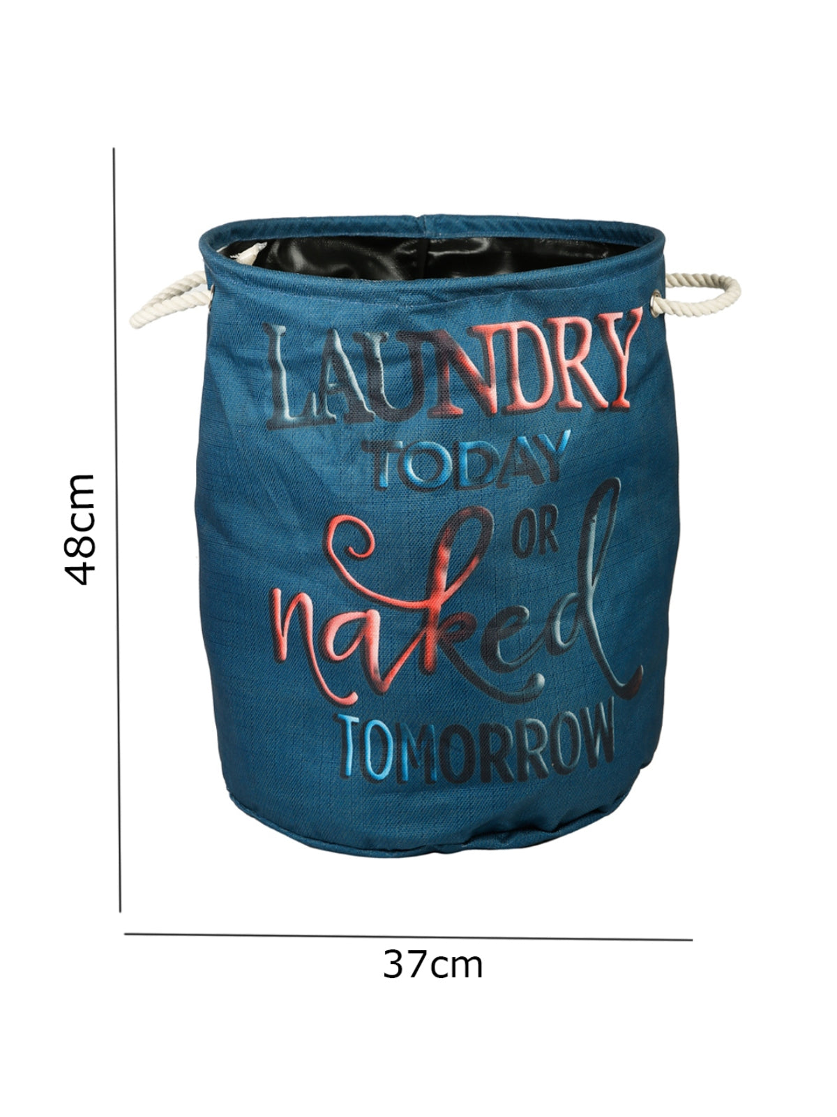 Polyester Slub Text Print Laundry Bag  - Teal Blue