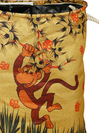 Polyester Slub Monkey Print Laundry Bag  - Yellow