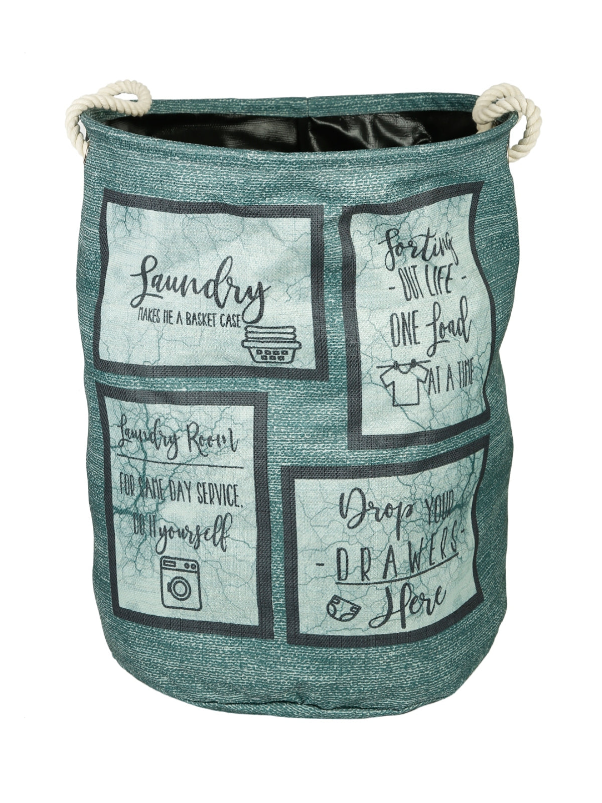 Polyester Slub Text Print Laundry Bag  - greenish gray