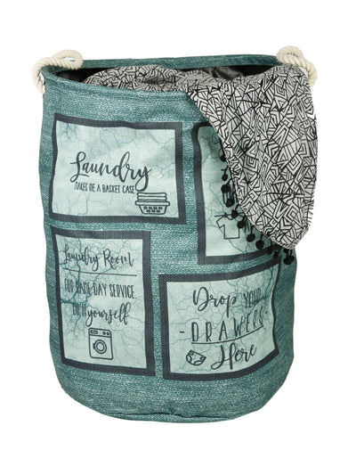 Polyester Slub Text Print Laundry Bag  - greenish gray