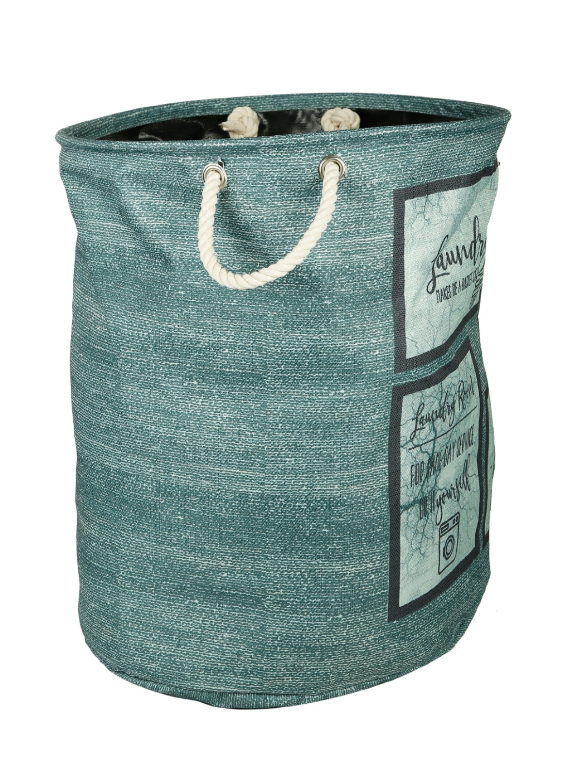 Polyester Slub Text Print Laundry Bag  - greenish gray