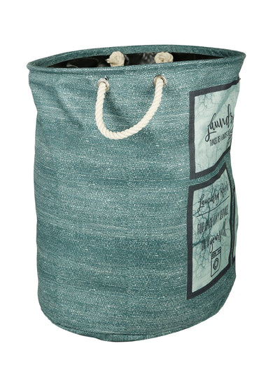 Polyester Slub Text Print Laundry Bag  - greenish gray