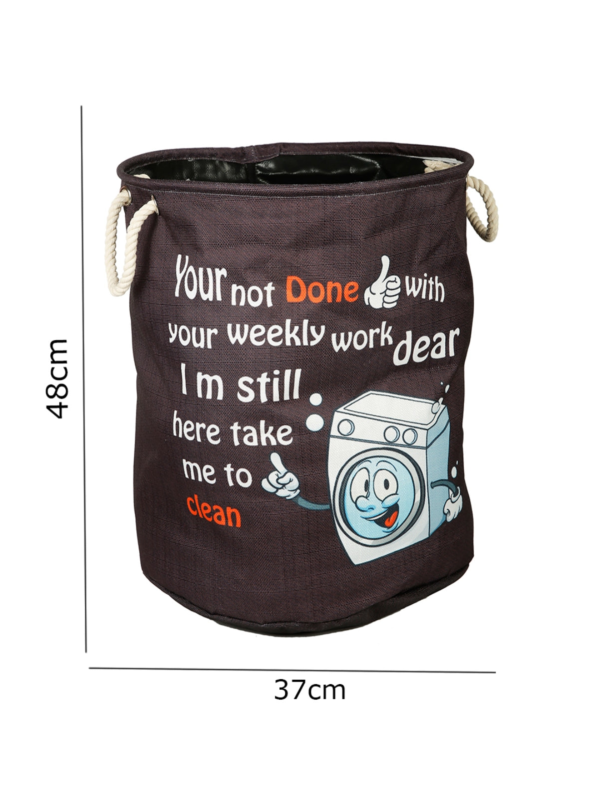Polyester Slub Text Print Laundry Bag  - Coffee Brown