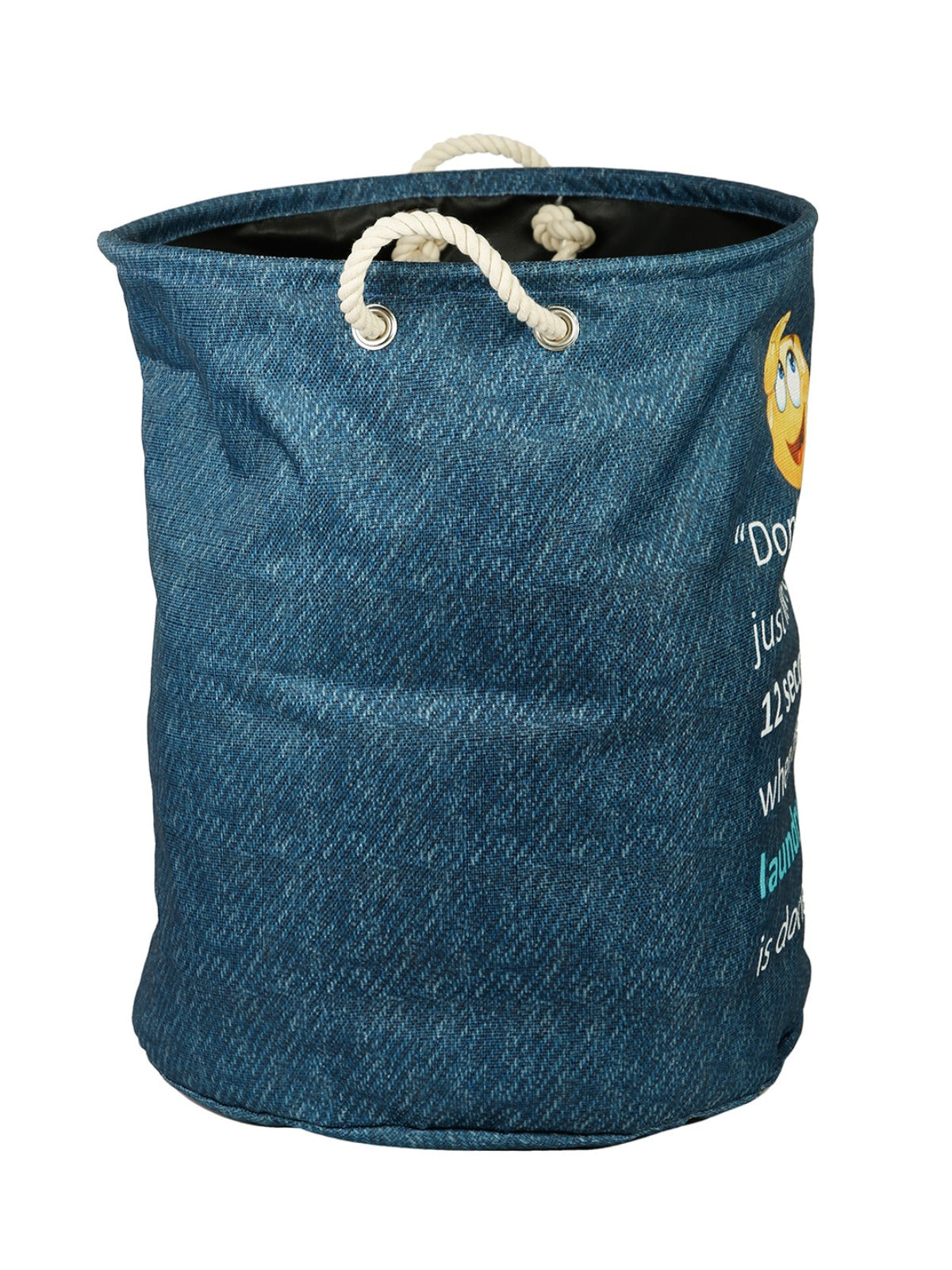 Polyester Slub Text Print Laundry Bag  - Teal Blue