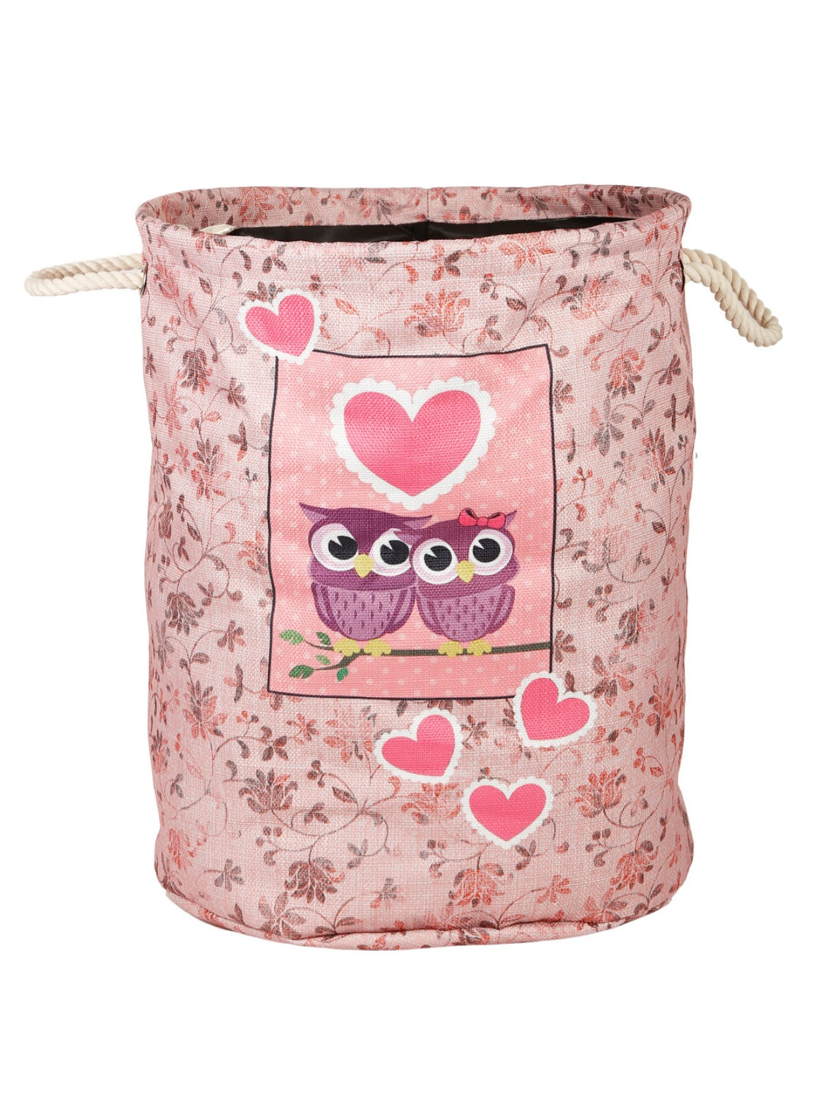 Polyester Slub Floral Design Laundry Bag  - Baby Pink