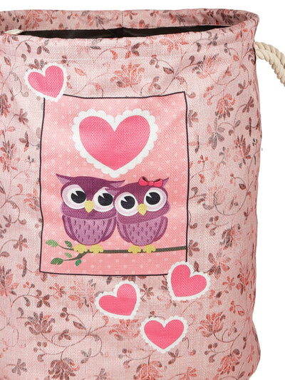Polyester Slub Floral Design Laundry Bag  - Baby Pink