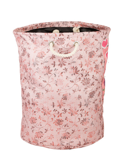 Polyester Slub Floral Design Laundry Bag  - Baby Pink