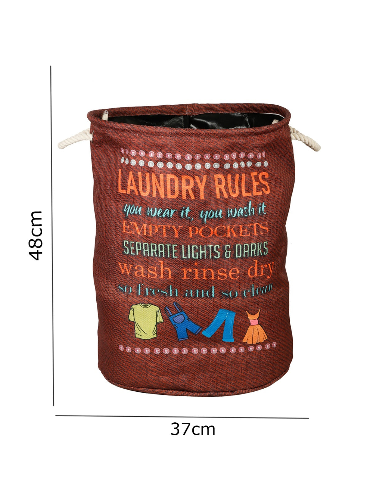 Polyester Slub Text Print Laundry Bag  - Brown