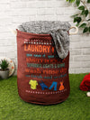 Polyester Slub Text Print Laundry Bag  - Brown