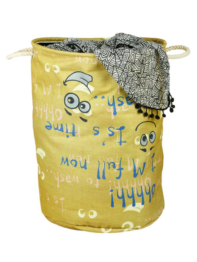 Polyester Slub Text Print Laundry Bag- Lime Green