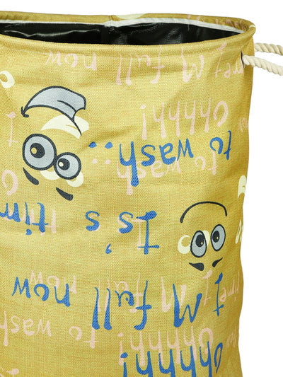 Polyester Slub Text Print Laundry Bag- Lime Green