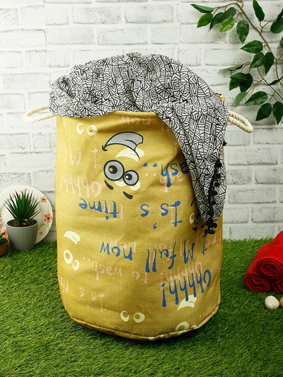 Polyester Slub Text Print Laundry Bag- Lime Green