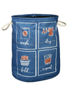 Polyester Slub Text Print Laundry Bag  - Blue