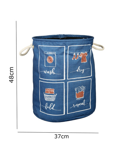 Polyester Slub Text Print Laundry Bag  - Blue