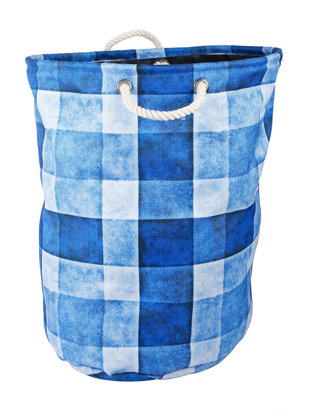 Polyester Slub Check Design Laundry Bag  - Blue & White