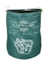 Polyester Slub Text Print Laundry Bag  - Teal Green