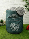 Polyester Slub Text Print Laundry Bag  - Teal Green