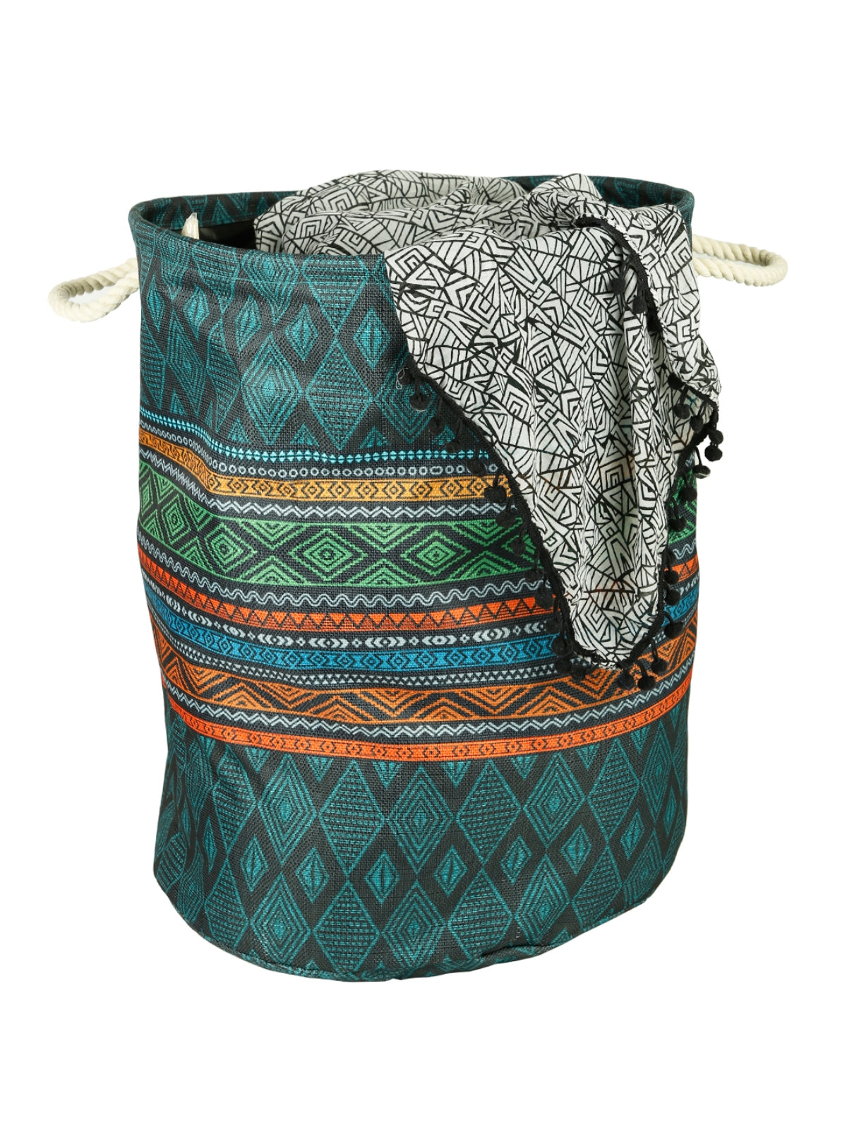 Polyester Slub Ethnic Motifs Design Laundry Bag  - Teal Green