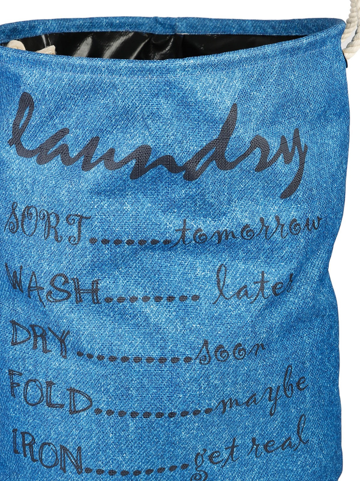 Polyester Slub Text Print Laundry Bag  - Sky Blue