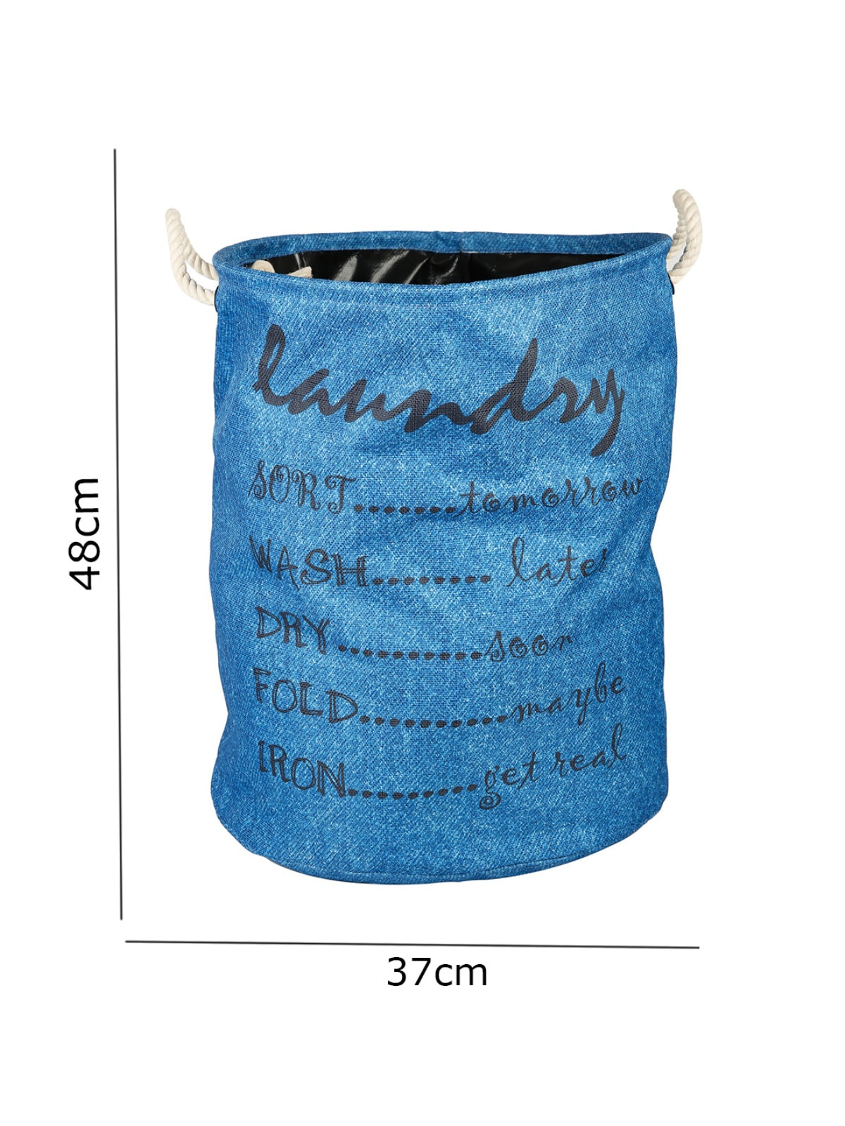 Polyester Slub Text Print Laundry Bag  - Sky Blue