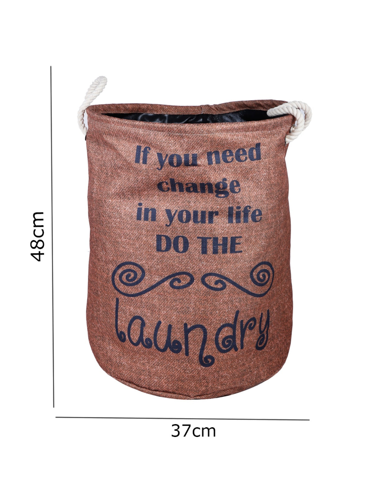 Polyester Slub Text Print Laundry Bag  - Brown
