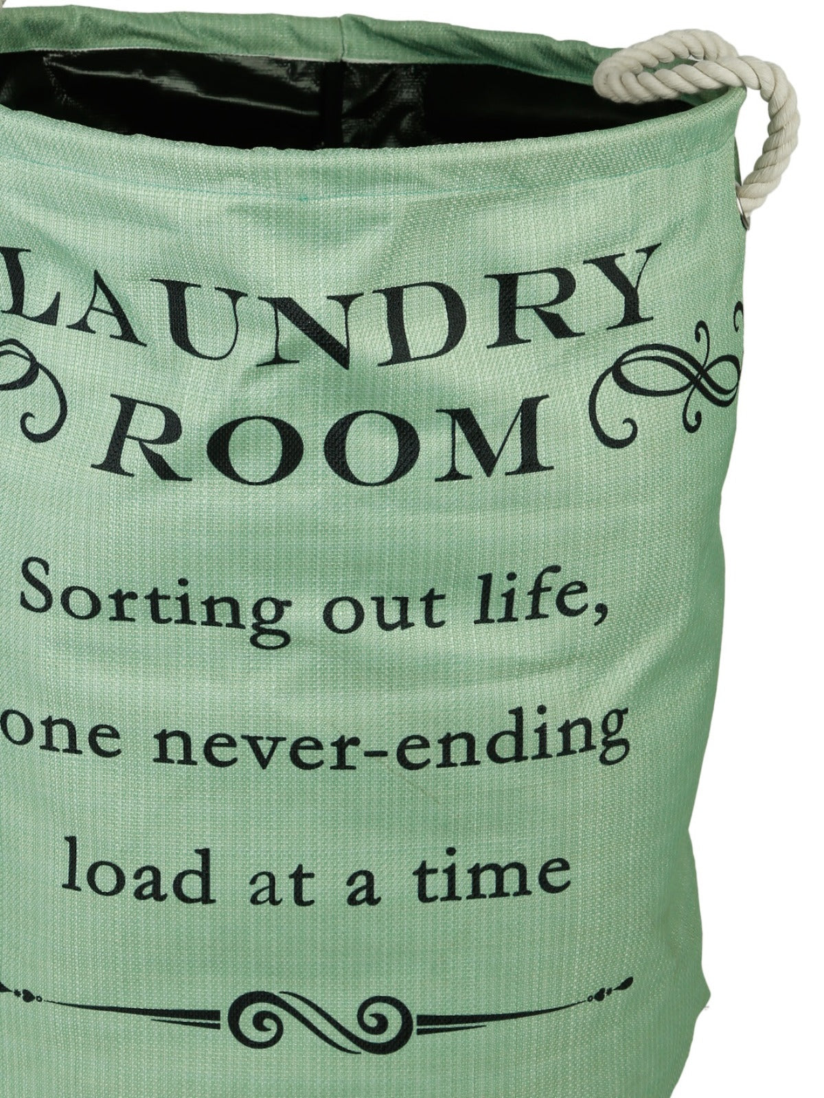 Polyester Slub Text Print Laundry Bag  - Sea Green
