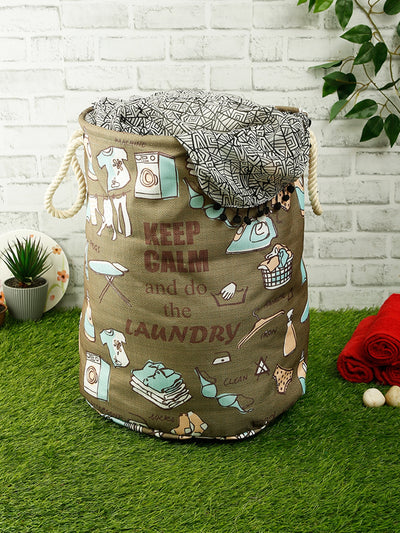 Polyester Slub Printed Laundry Bag  - Khaki
