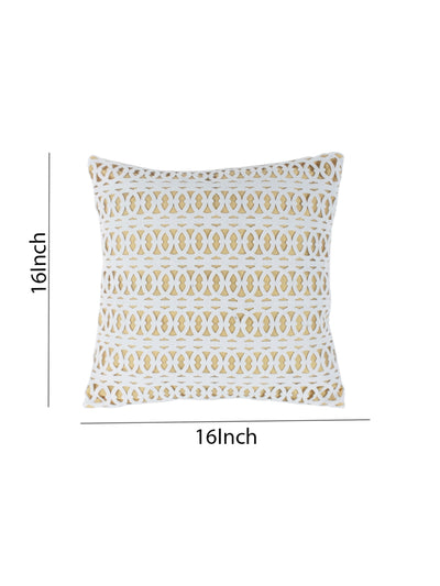 Beige & White Set of 3 Laser cut Patterned Polyester Square Cushion Covers