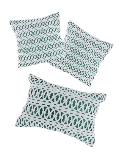 Green & White Set of 3 Polyester (16 x 16) Inch, (12 x 18) Inch Cushion Covers