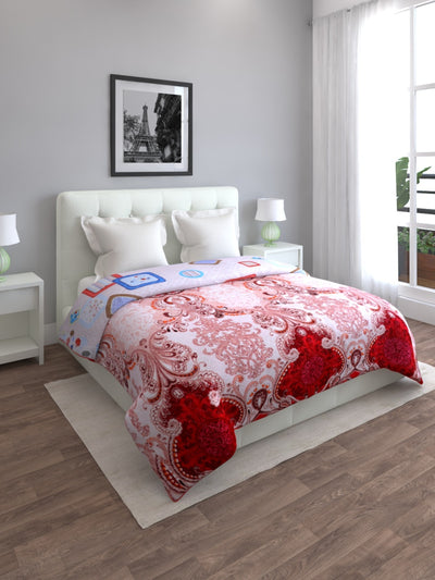 Cream & Red AC Room 500 GSM Polyester Coral Fleece Blanket