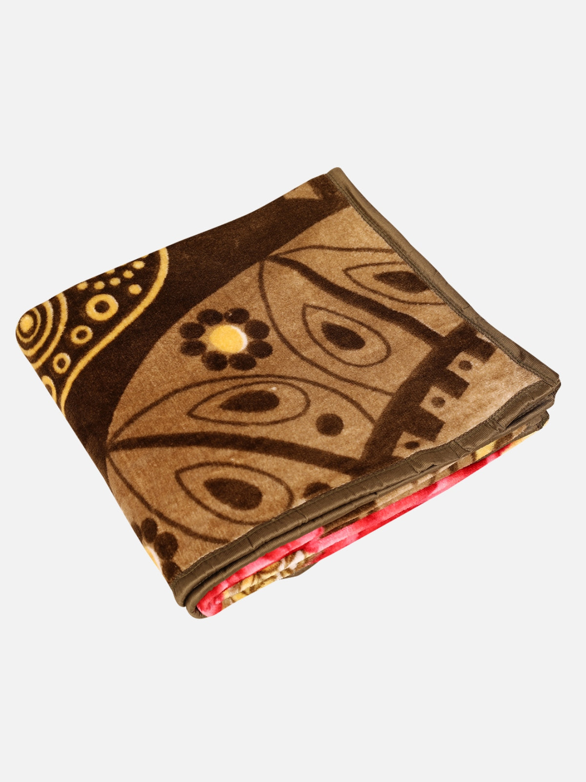 Cream & Brown Rose Patterned 200 GSM Double Bed Blanket