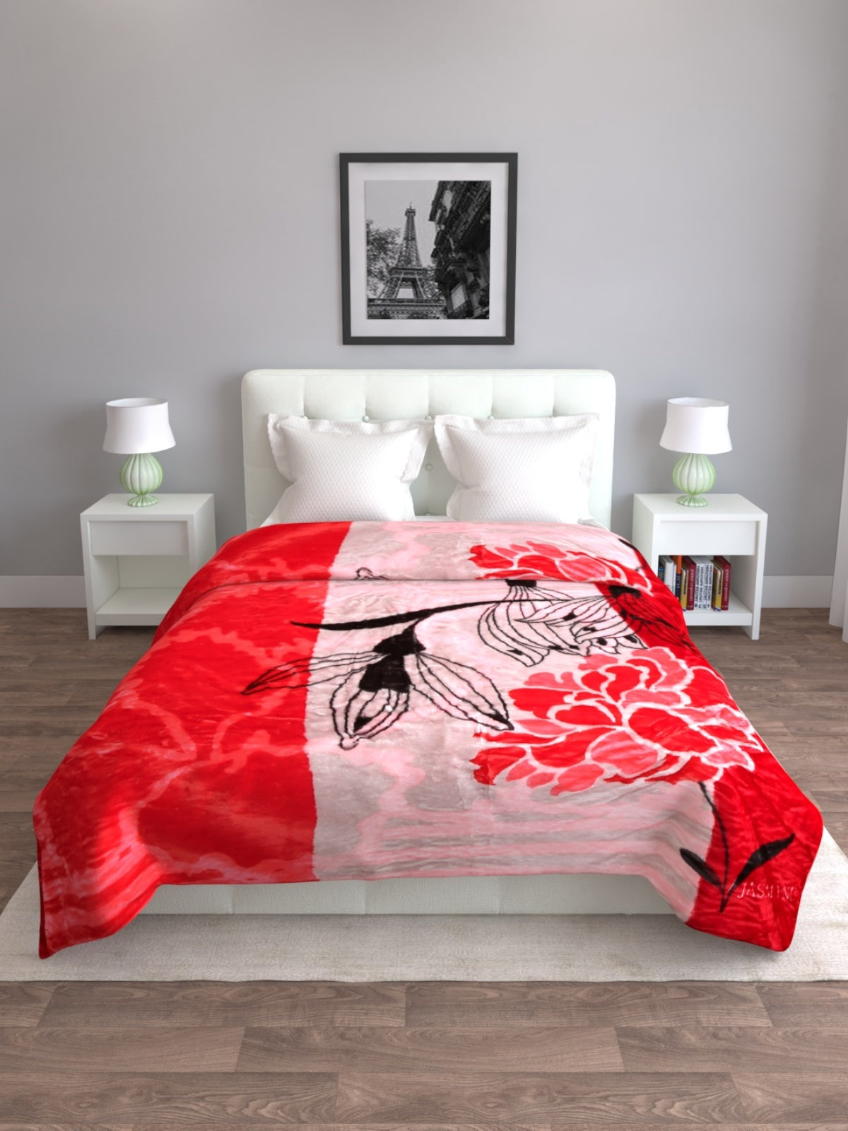 Red & Beige AC Room 800 GSM Mink Blanket Microfiber Wool