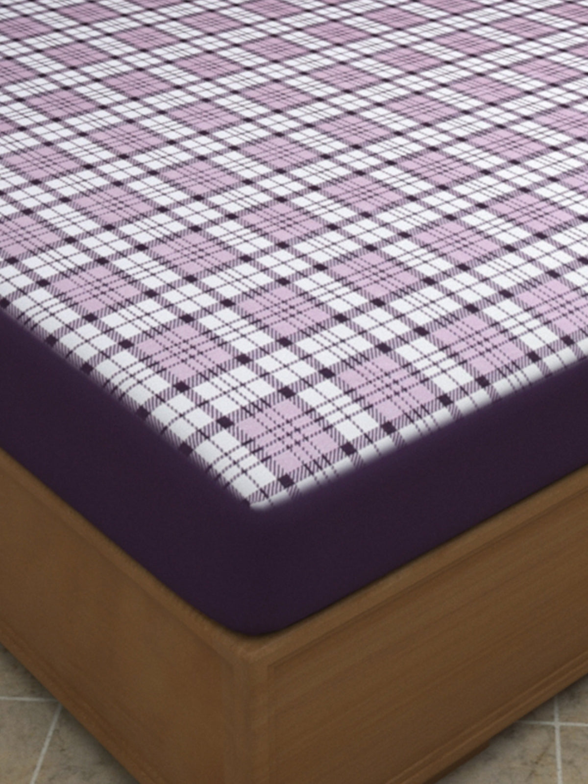 Purple & White Terry Cloth Waterproof Mattress Protector for King Size