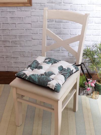 White & Green Chair Pad Cushion Seat Floral Printed - Set of 2, 40 cm x 40 cm