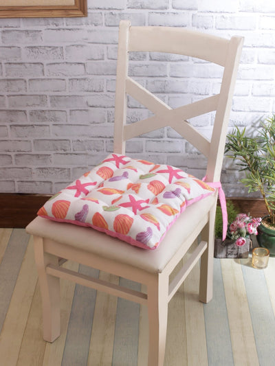 White & Pink Chair Pad Cushion Seat Self Printed - Set of 2, 40 cm x 40 cm
