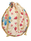 Beige Floral Embellished Silk Designer Potli Bag / Hand Bag