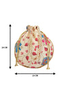 Beige Floral Embellished Silk Designer Potli Bag / Hand Bag