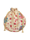 Beige Floral Embellished Silk Designer Potli Bag / Hand Bag