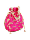 Pink Floral Embellished Silk Designer Potli Bag / Hand Bag