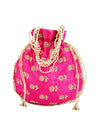 Pink Floral Embellished Silk Designer Potli Bag / Hand Bag