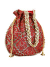 Maroon & Gold Damask Embellished Silk Designer Potli Bag / Hand Bag