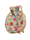 Multicolor Floral Embellished Silk Designer Potli Bag / Hand Bag