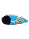 Blue & Gold Floral Embellished Silk Designer Potli Bag / Hand Bag