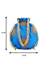 Blue & Gold Floral Embellished Silk Designer Potli Bag / Hand Bag