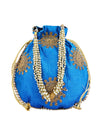 Blue & Gold Floral Embellished Silk Designer Potli Bag / Hand Bag