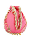 Pink Floral Embellished Silk Designer Potli Bag / Hand Bag