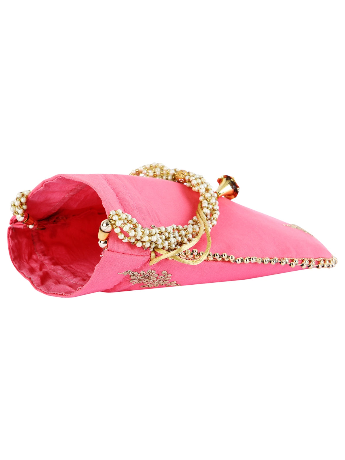 Pink Floral Embellished Silk Designer Potli Bag / Hand Bag