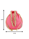 Pink Floral Embellished Silk Designer Potli Bag / Hand Bag