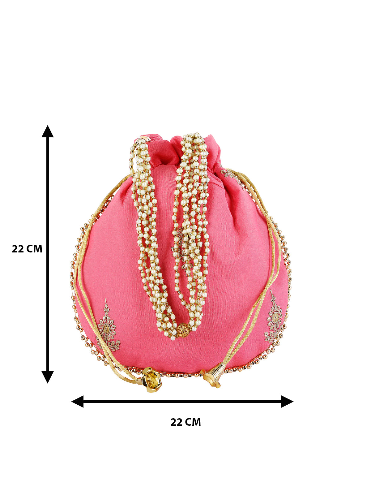Pink Floral Embellished Silk Designer Potli Bag / Hand Bag